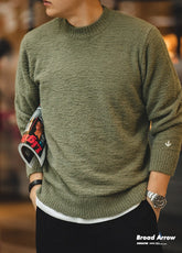 Maden Vintage Half Turtleneck Solid Color Sweater Men's Autumn and Winter Thin Fluffy Knitted Sweaters Halloween Men Pullovers